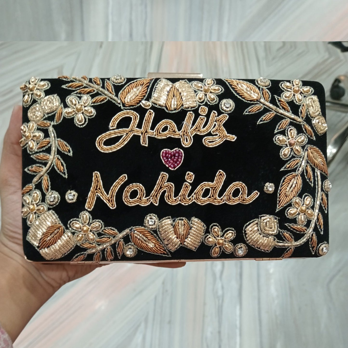 MaFs Embroidery Customized Name Clutch For Women & Girl's