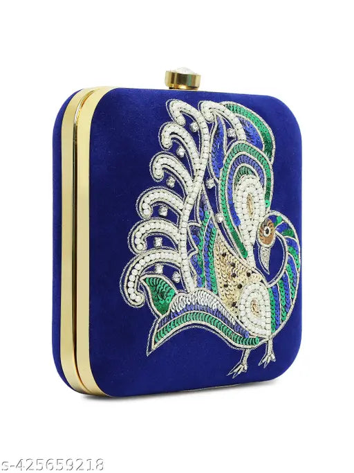 MaFs Embroidered Peacock Clutche For Girls