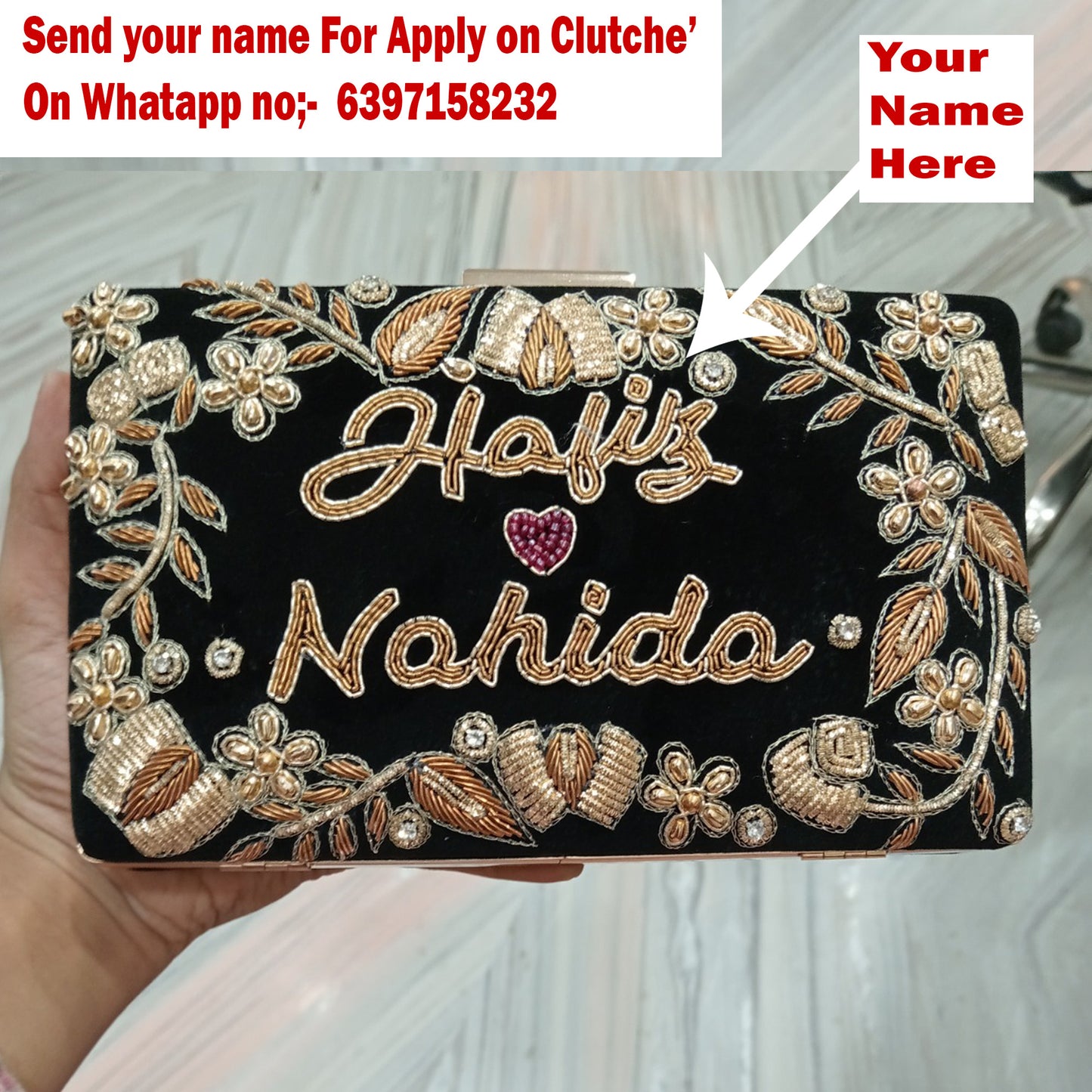 MaFs Embroidery Customized Name Clutch For Women & Girl's