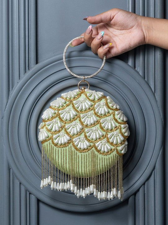 MaFs Embroidery Round Shape Women Clutches