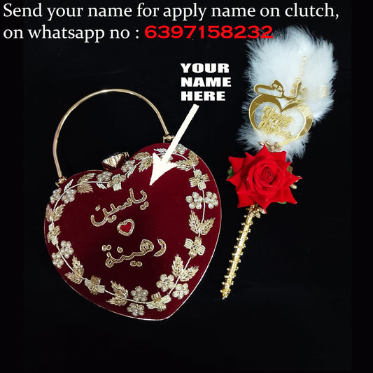 MaFs Cust Emb Heart Clutch With Cust Pen