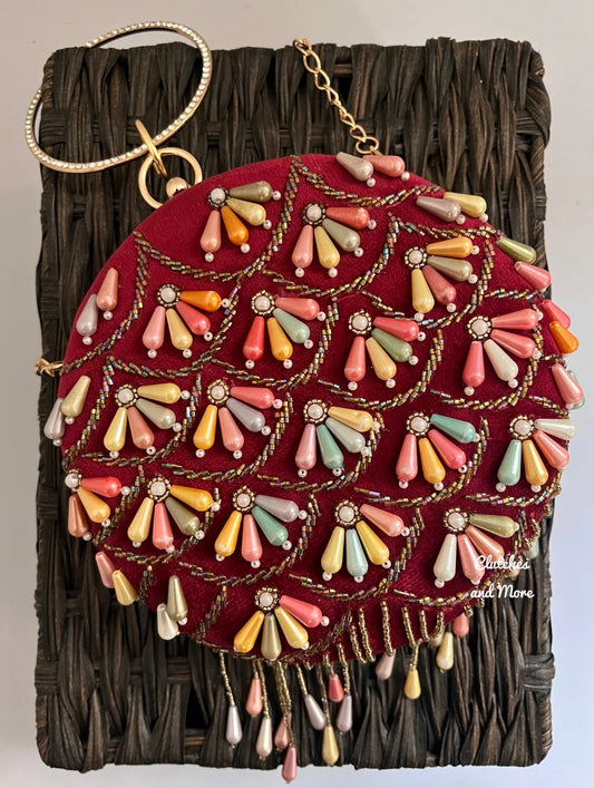 MaFs Embroidery Round Shape Women Clutches