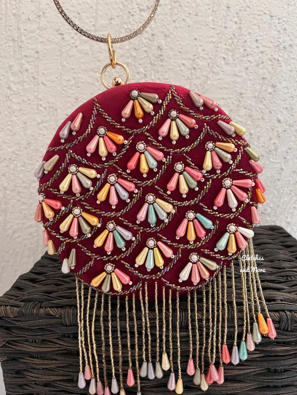 MaFs Embroidery Round Shape Women Clutches