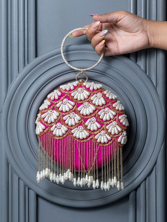MaFs Embroidery Round Shape Women Clutches