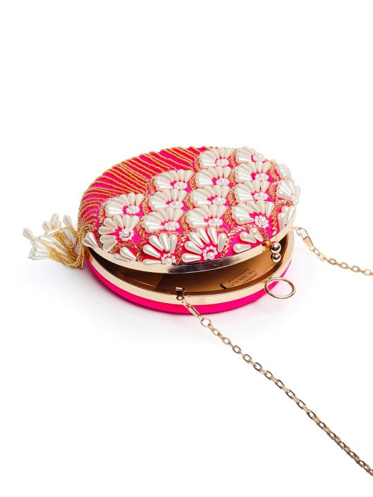 MaFs Embroidery Round Shape Women Clutches