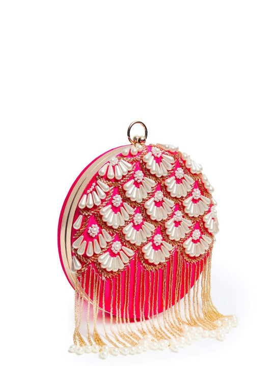 MaFs Embroidery Round Shape Women Clutches