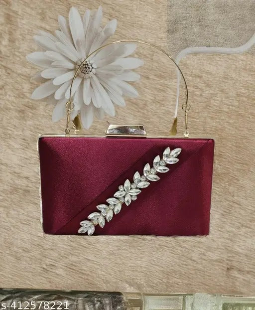 MaFs Beads & Stone Boarder party clutch Hand purse