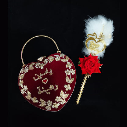 MaFs Cust Emb Heart Clutch With Cust Pen