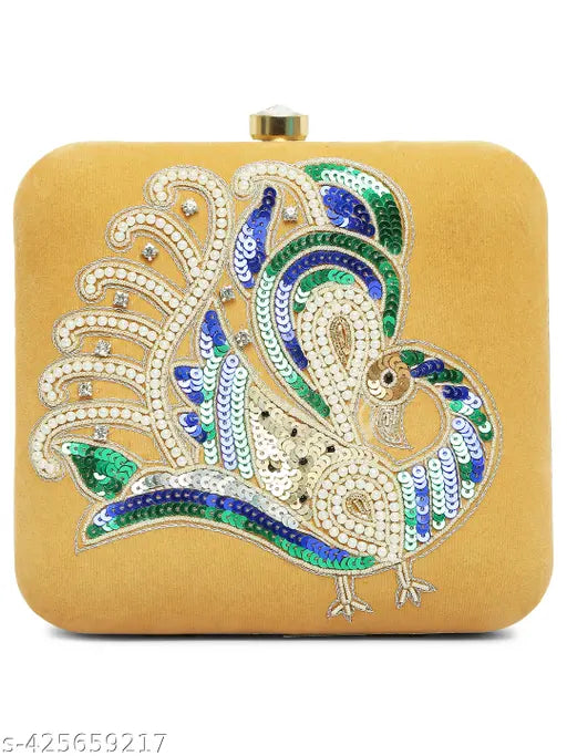 MaFs Embroidered Peacock Clutche For Girls