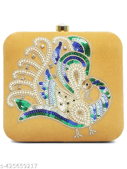 MaFs Embroidered Peacock Clutche For Girls