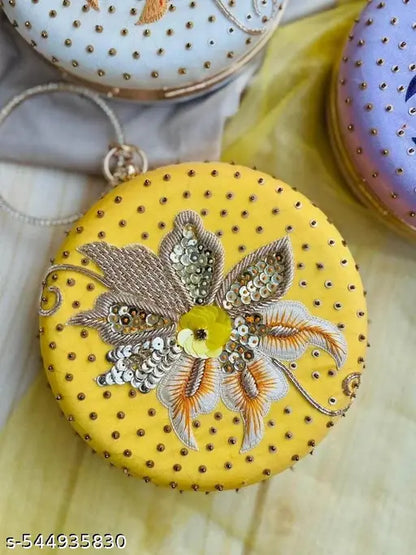 Embroidered Round Shape Clutches For Women/Girls