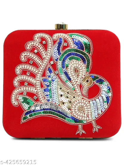 MaFs Embroidered Peacock Clutche For Girls