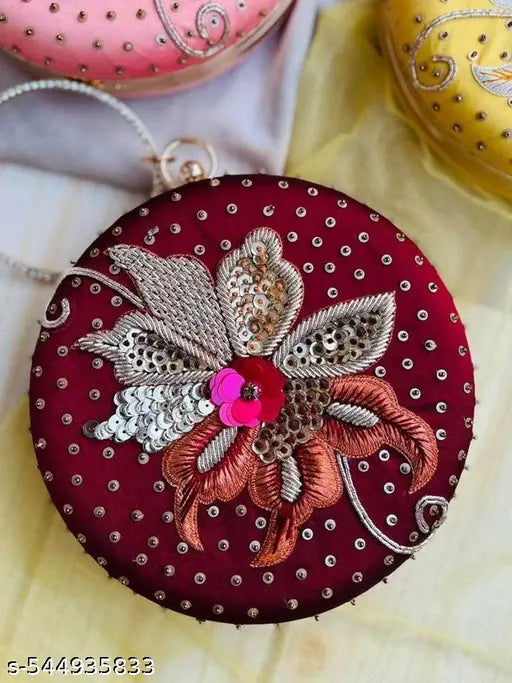 Embroidered Round Shape Clutches For Women/Girls