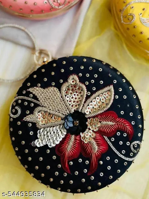Embroidered Round Shape Clutches For Women/Girls