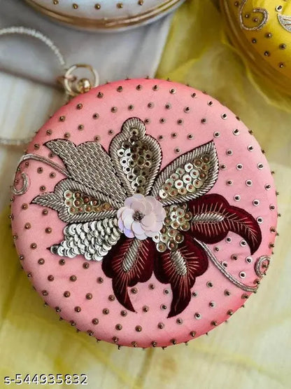 Embroidered Round Shape Clutches For Women/Girls